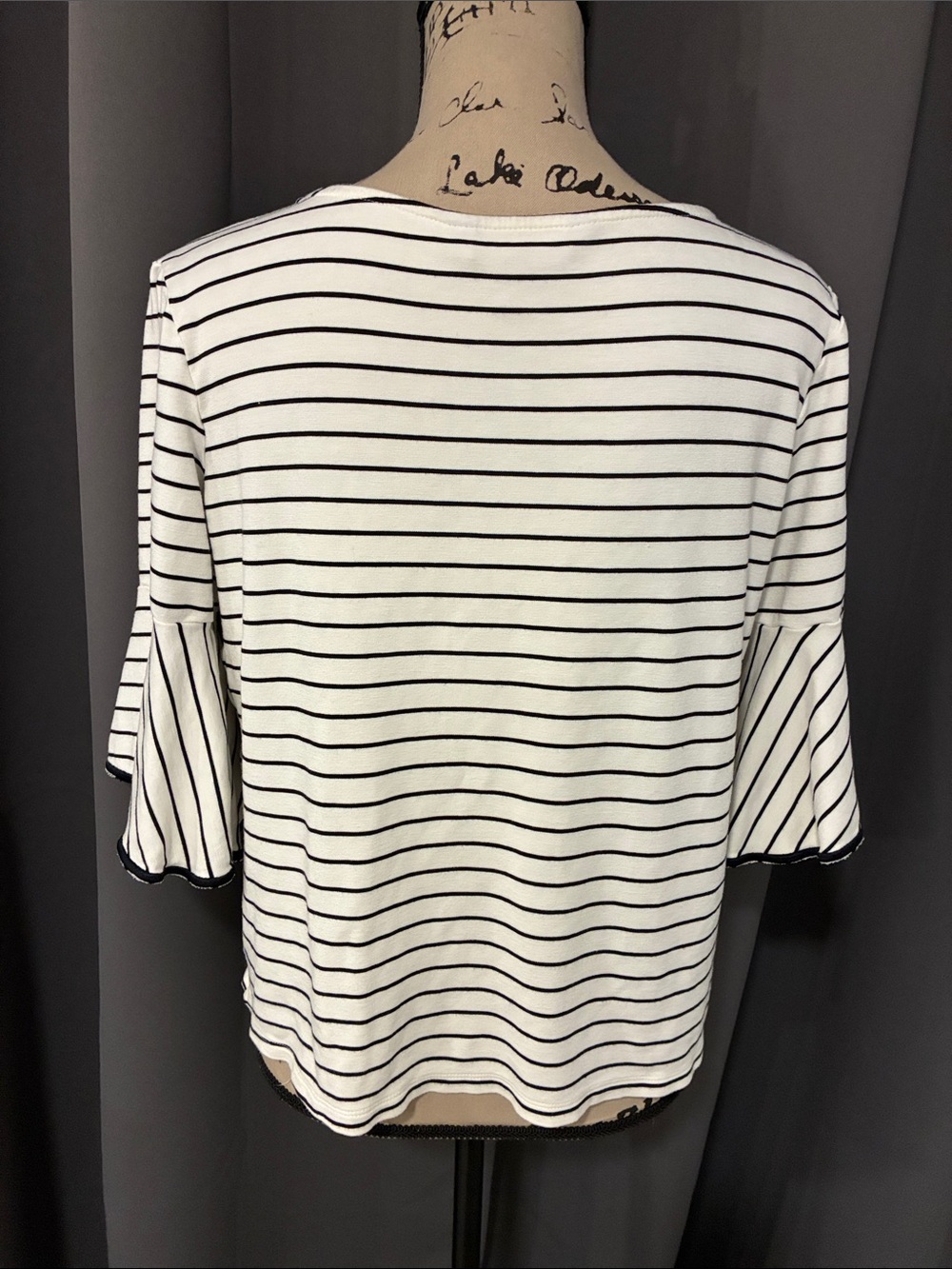 Market & Spruce White Tee with Black Stripes and Ruffle Sleeves - Picture 5 of 11
